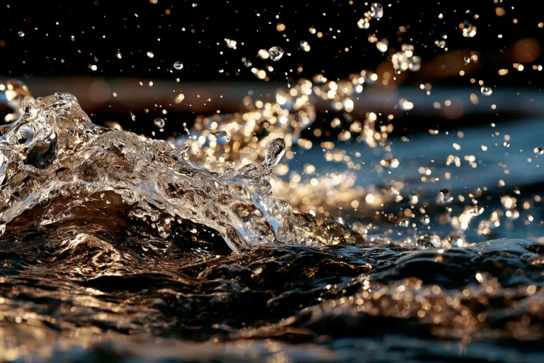 Sprudelndes Wasser mit glitzernden Tropfen.