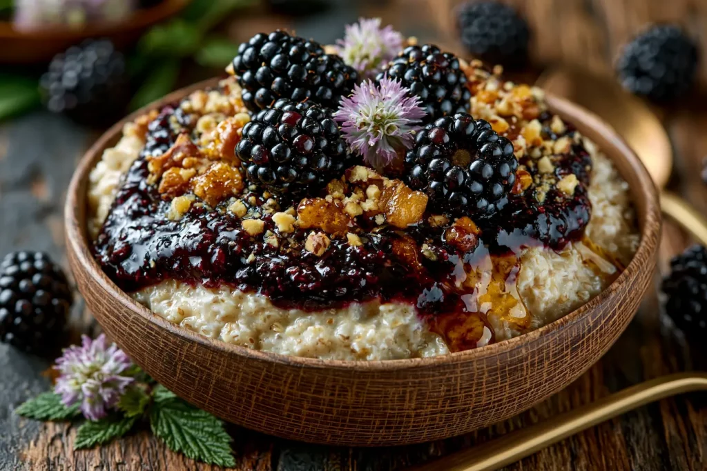 Krisen-Rezept ohne Kochen mit Haferflocken Apfelmus Brombeeren und Nüssen