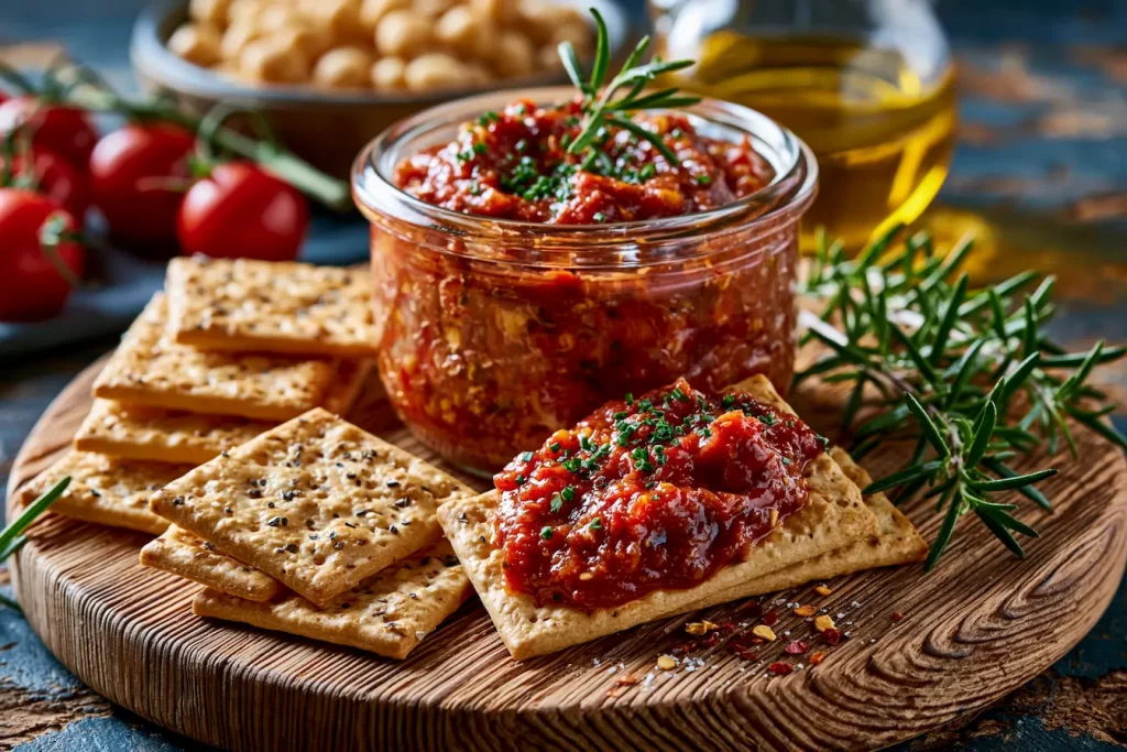 Tomatenmark-Öl-Cracker mit Bohnenmus aus dem Notvorrat